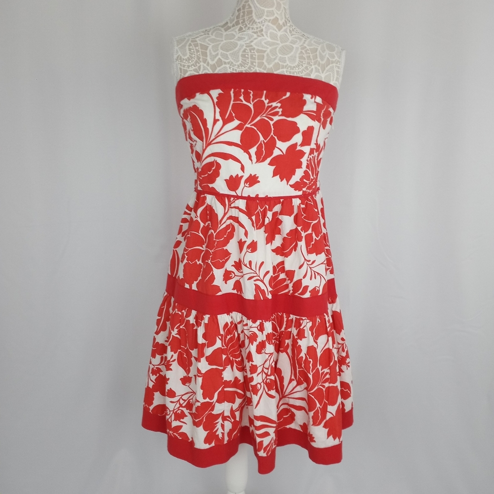 Zara Red and White Strapless Floral Sundress